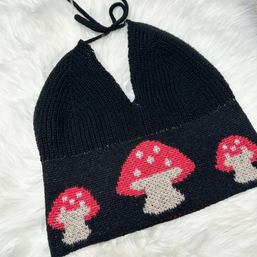 Mushroom Knit Crop Top Size Small Fairy Grunge Goblin Nature Earthy Boho Cottage - Picture 3 of 5